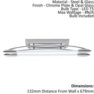 Image of Flush Ceiling Light - Chrome Plate & Opal Glass - 2 x 8W LED T5 - Bulb Included