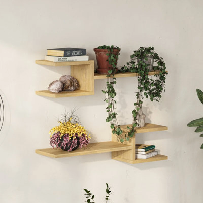Image of DECORTIE Fork Modern Floating Shelf Set - Oak - Oak - Decortie M.KT.01.11048.12