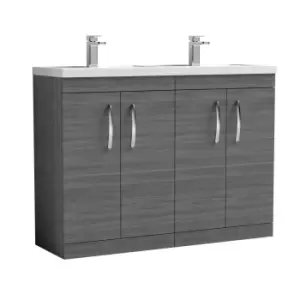 image of Nuie Athena 1200 Floor Standing 4-door Vanity & Polymarble Double Basin - Grey Woodgrain