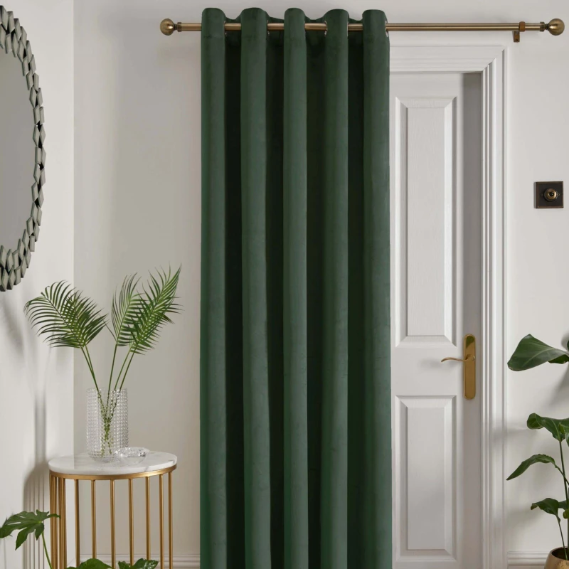 Image of Laurence Llewelyn-Bowen Laurence Llewelyn-Bowen 'Montrose' Velvet Blackout Eyelet Single Panel Door Curtain in Bottle Green Size: 168cm width x 214c