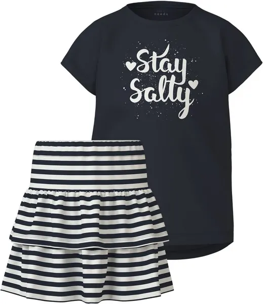 Image of name it NKFVigea Capsl Top & Skirt T-Shirt blue white 13 Years Women