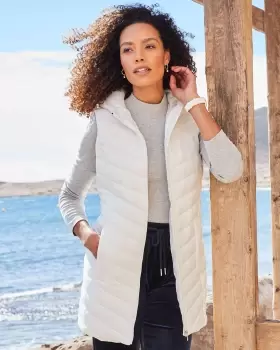 Image of Cotton Traders Womens Longline Padded Hooded Gilet in Cream