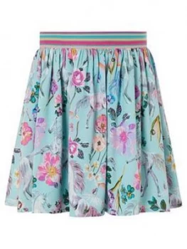 image of Monsoon Girls S.E.W Armelle Unicorn Print Skirt - Aqua, Size Age: 12-13 Years, Women