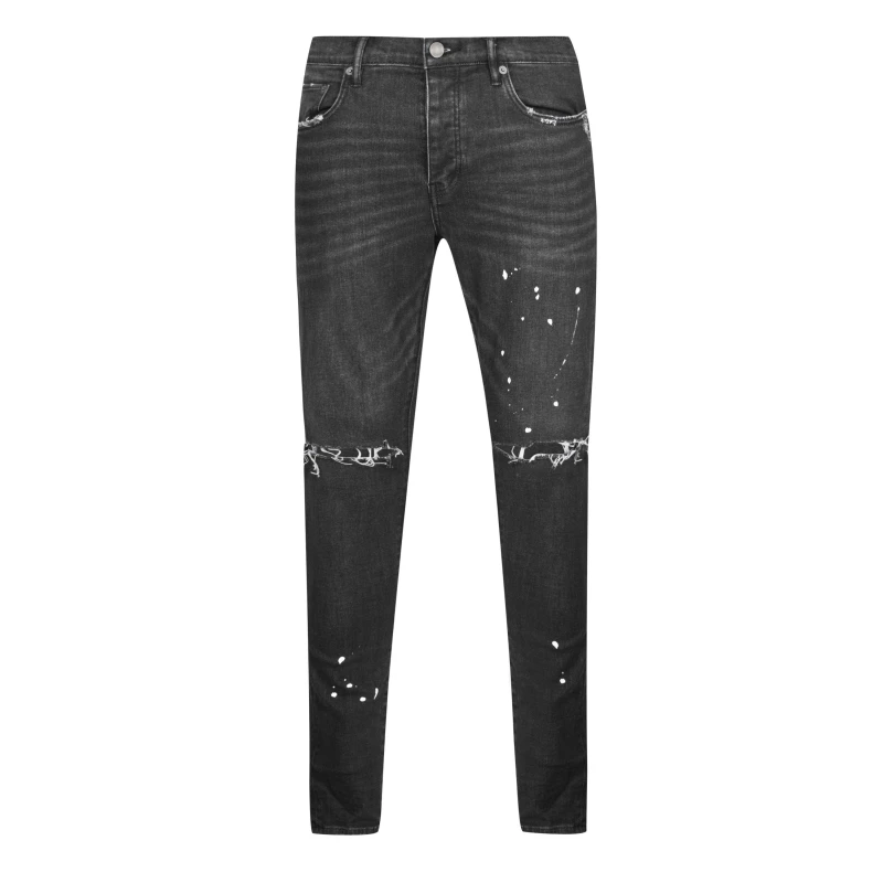 Image of Purple Brand Mid Rise Slim Leg Jeans Black Overspray male 29W R