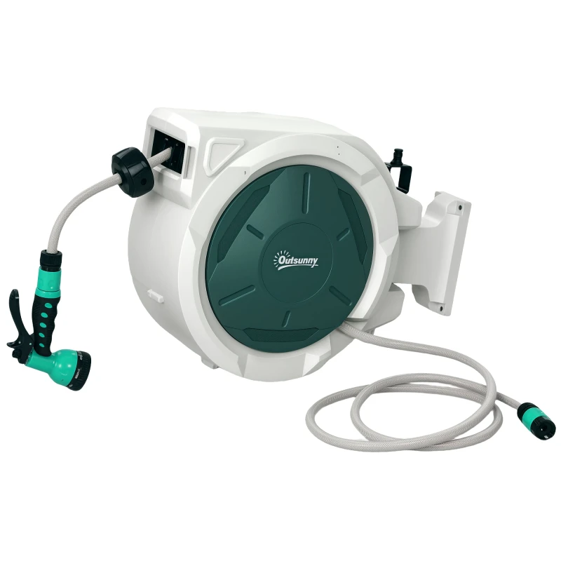Image of Outsunny Retractable Hose Reel Wall Mounted with Lock - Grey TJ Hughes 5063603531765