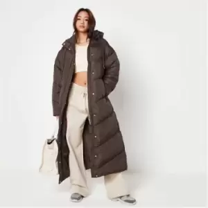 image of Missguided Recycled Maxi Chevron Puffer Coat - Brown