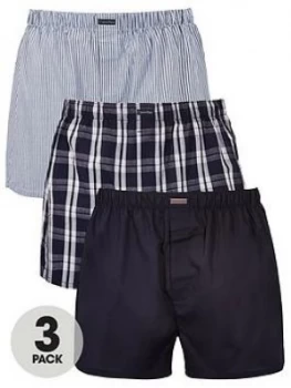 Image of Calvin Klein 3 Pack Woven Boxer Shorts - Blue/Grey