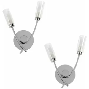 image of Minisun - 2 x 2 Way Wall Lights with Glass Shades - Chrome