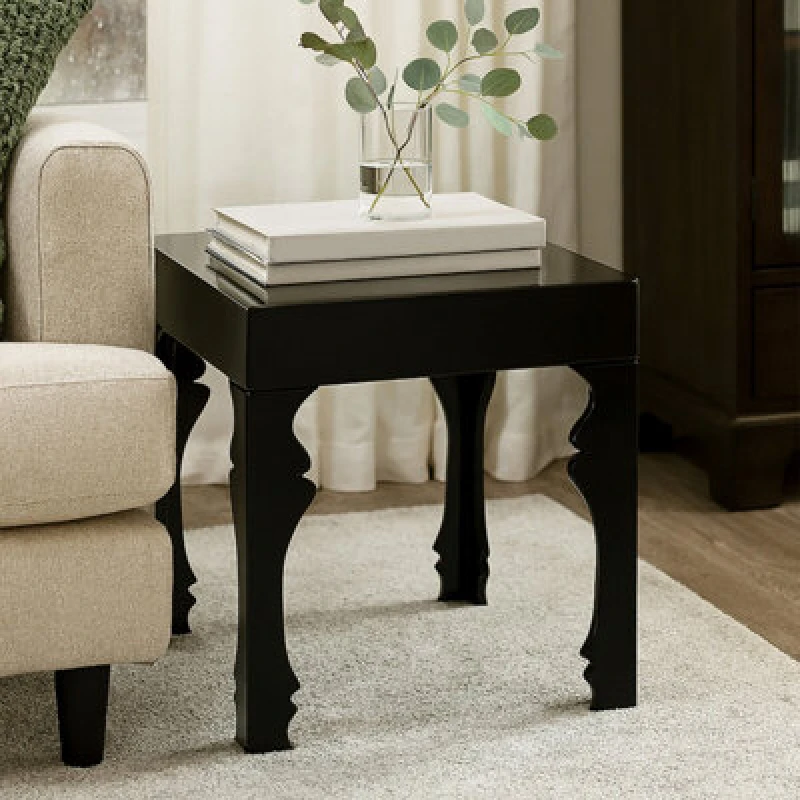 Image of Premier Housewares Interiors by Premier High Gloss Side Table,Wood Side Table, Wooden Bedside Table, Contemporary Natural Wood Side Table Black