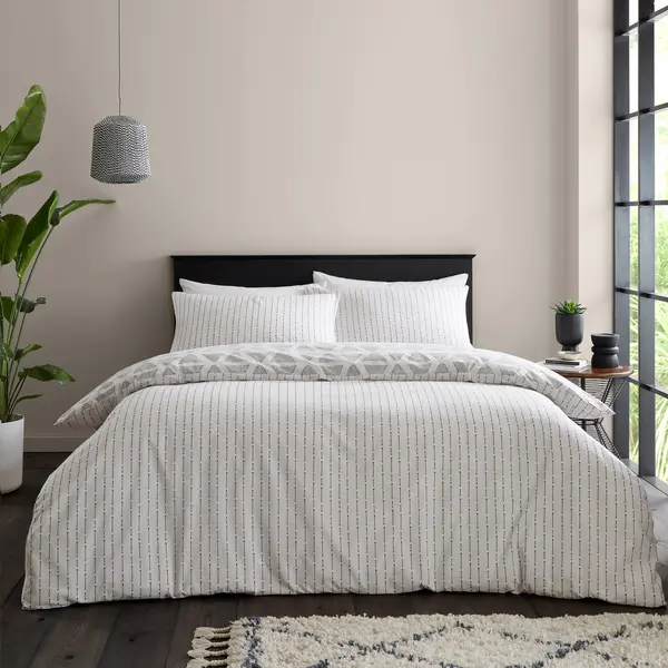 Image of Catherine Lansfield Tufted Print Geo Natural Duvet Cover and Pillowcase Set Natural
