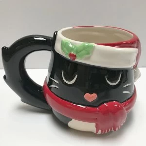 Image of Feline Festive Christmas Cat Head Shaped Ceramic Mug