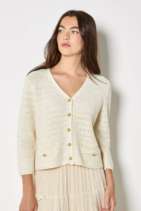 Image of Apricot Womens Shimmer Cotton Cardigan in Cream Size: 10 Cream Female 10