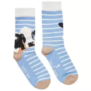 Image of Joules Womens Excellent Everyday Single Pack Socks Blue Cow
