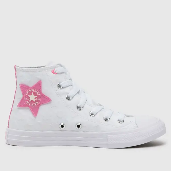 Image of Converse white & pink all star hi Girls Junior trainers White & Pink UK 2 (EU 34)