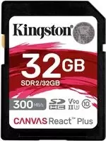 Image of Kingston Canvas React Plus 32GB SDHC UHS-II 300R/260W U3 V90 for Full HD/4K/8K