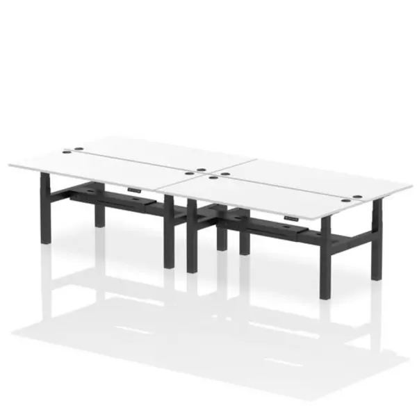 Image of Air Air Back-to-Back 1800 x 800mm Height Adjustable 4 Person Bench Desk White Top with Cable Ports Black Frame HASCP4P18800WHTB