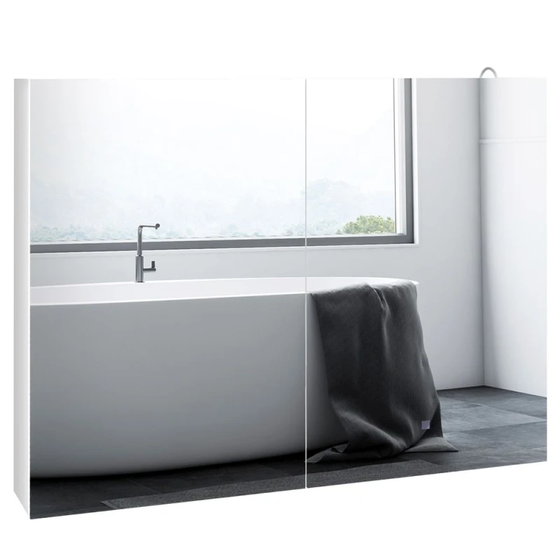 Image of Kleankin Wall Mounted Bathroom Cupboard W/ Mirror, LED Light, White 834-642V00WT
