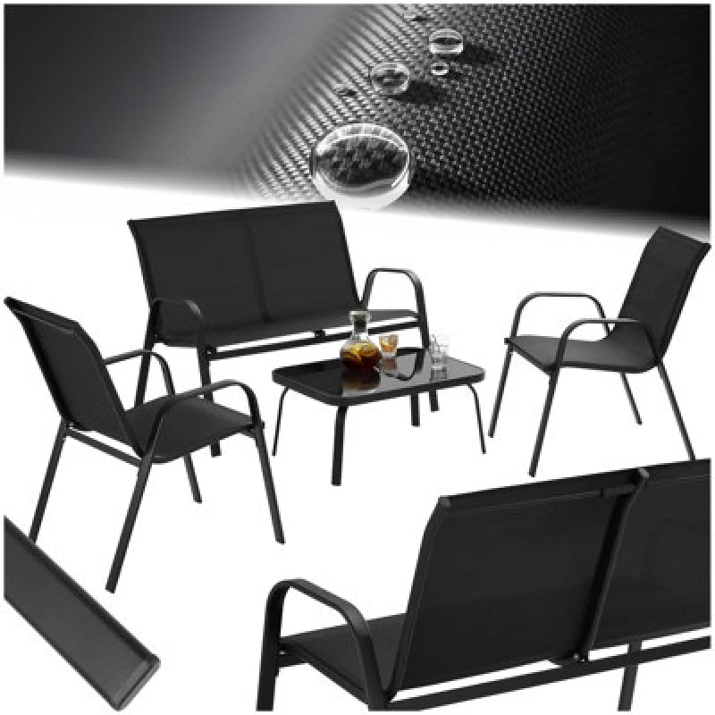 Image of Tectake Garden Furniture Set Nora - Up To 4 People, Textilene Fabric, Weather-Resistant Set 1 (1 X Sofa / 1 X Table / 2 X Armchairs) - Bla