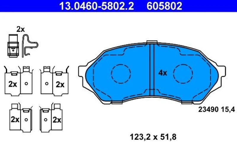 Image of ATE 13.0460-5802.2 Brake pad set with acoustic wear warning, with accessories Brake Pad Set,disc brake (402)