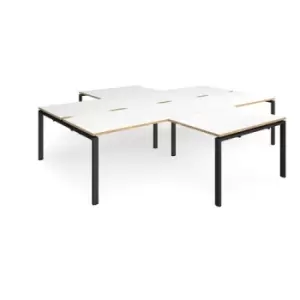 image of Bench Desk 4 Person With Return Desks 3200mm White/Oak Tops With Black Frames Adapt