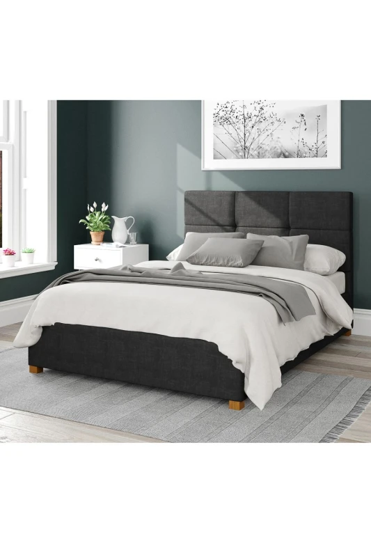 Image of Aspire Aspire Caine Upholstered Ottoman Storage Bed, Malham Weave Fabric in Black Size: Double Black Double Unisex 5057632187888
