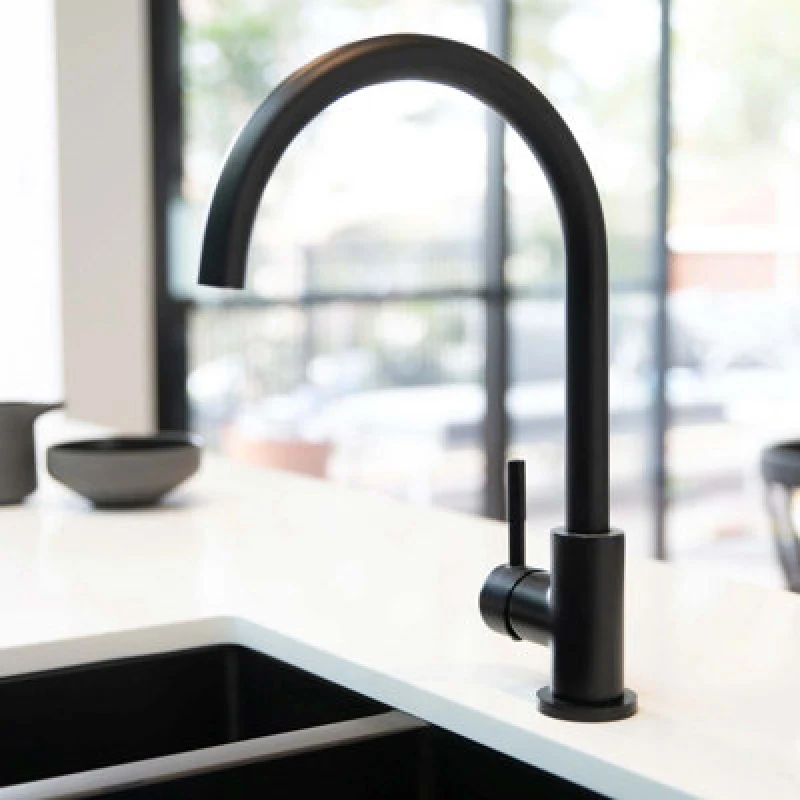 Image of Nes Home Kitchen Single Lever Mixer Tap With Diffuser 360 Swivel Matte Black Manhattan