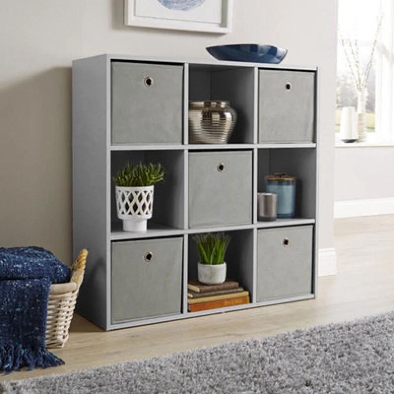 Image of Home Source Cube 3X3 Storage Shelf Unit Grey