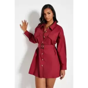 Image of I Saw It First Drop Shoulder Belted Oversized Shirt Dress - Red