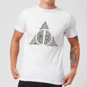 Image of Harry Potter Deathly Hallows Text Mens T-Shirt - White - 3XL