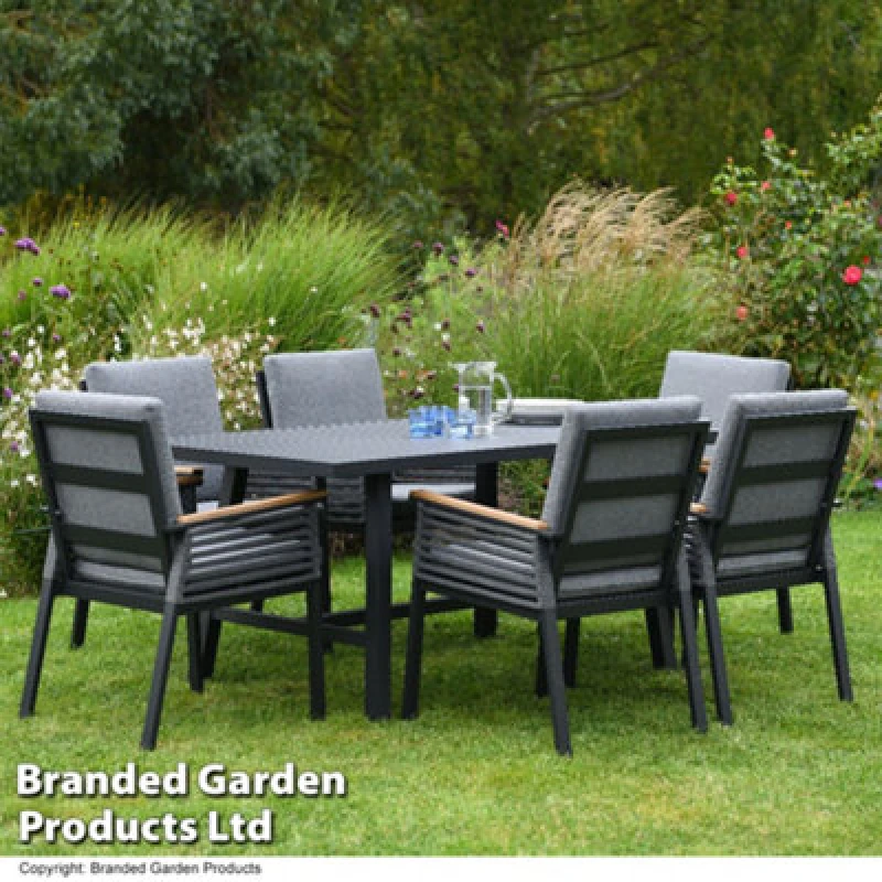 Image of Garden Gear Aluminium Garden Dining Set With Cushions For 6 People, Luxury Outdoor Furniture (Grey)