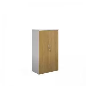 Image of Duo double door cupboard 1440mm high with 3 shelves - white with oak