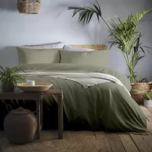 Image of Appletree Cassia 180 Thread Count 100% Cotton Percale Duvet Cover Set, Khaki, Super King
