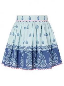 Image of Monsoon Girls S.E.W. Dannika Print Skirt - Blue, Size Age: 9-10 Years, Women