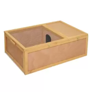 Image of Pawhut 94cm Wood Indoor & Outdoor Pet Tortoise House With Two Room Design - Natural
