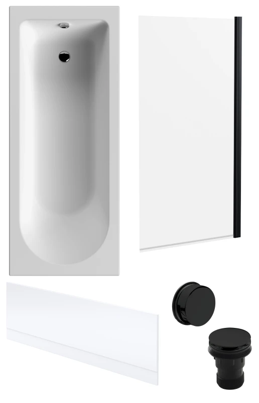 Image of Balterley Round Bath, Front Panel, Black Screen, Black Waste 1700 x 700mm Black