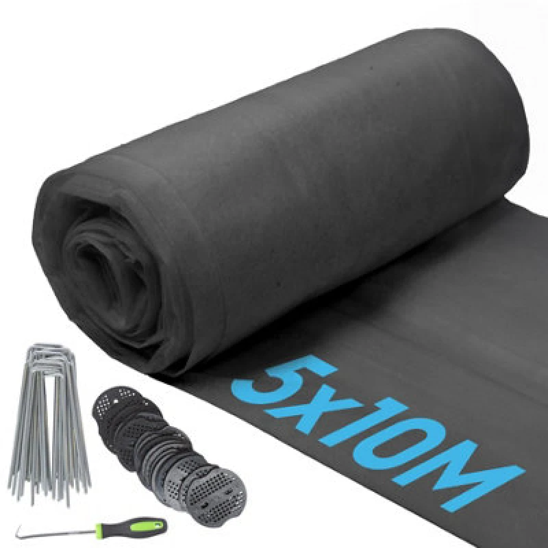 Image of Harbour Housewares 50gsm Weed Control Fabric Set with Pegs & Plates - 5M x 10M (5 Rolls) in White White Unisex