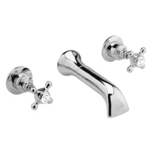 image of Hudson Reed White Topaz With Crosshead Wall Mounted Bath Spout & Stop Taps - Chrome / White