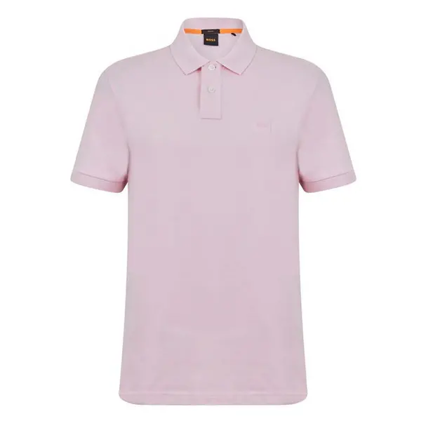 image of Boss Passenger logo-patch cotton-blend piqu polo top - Pink XL