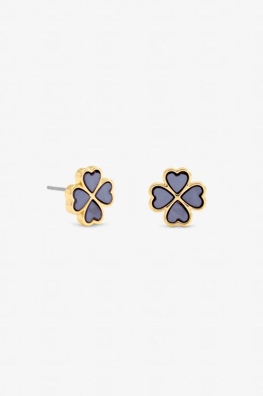 Image of Jon Richard Womens Gold Plated & Lilac Clover Heart Stud Earrings Gold Female One Size