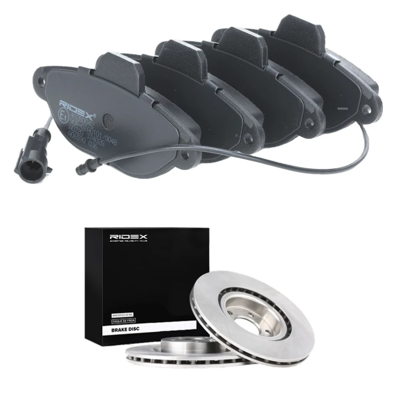 Image of RIDEX 3405B3131 Brake disc and pads set Front Axle, Brake Disc Type: internally vented, incl. wear warning contact Brake Set,disc brakes (3405)