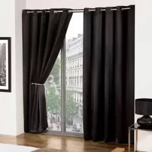 Image of Emma Barclay Cali Thermal Woven Blackout Eyelet Curtains, Black, 46 x 54 Inch