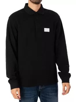 image of Shrunken Badge Waffle Longsleeved Polo Shirt