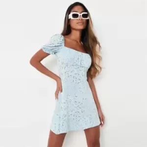 Missguided Ruched Bust Skater Mini Dress Ss Floral - Blue