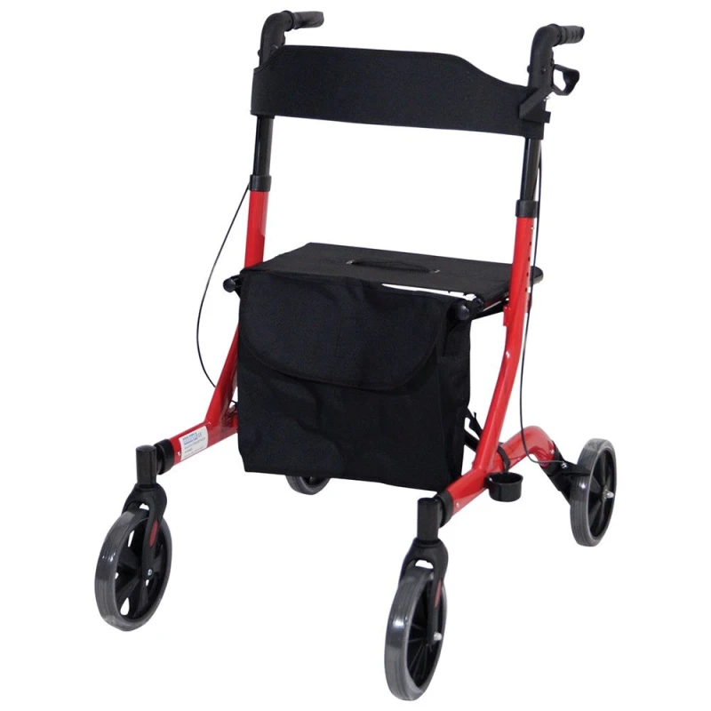 Image of Loops Red Deluxe Ultra Lightweight Aluminium 4 Wheeled Rollator Foldable Walking Aid Multi