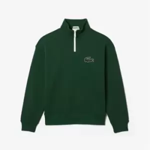 image of Lacoste Unisex Zip High Neck Organic Cotton Sweatshirt Size 2 - XS Green