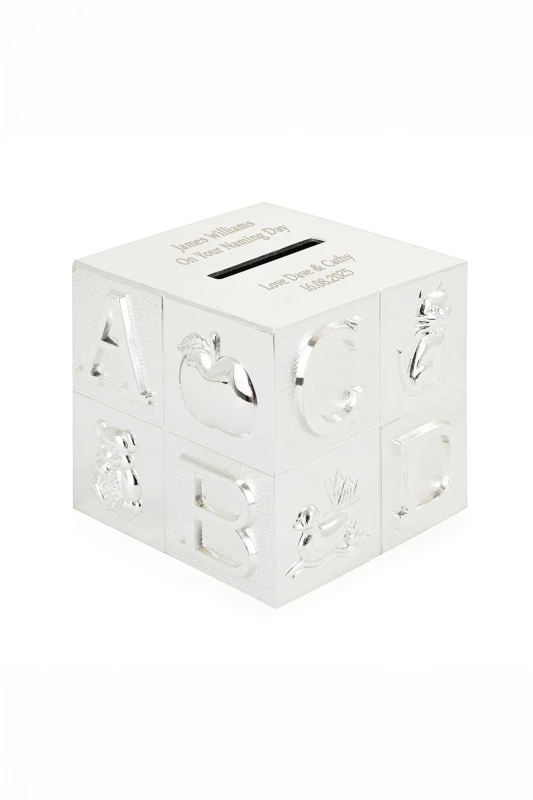 Image of Personalised Memento Company Personalised ABC Money Box in Silver Silver Unisex