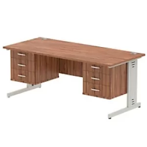 Image of Dynamic Rectangular Office Desk Walnut MFC Cable Managed Cantilever Leg Silver Frame Impulse 2 x 3 Drawer Fixed Ped 1800 x 800 x 730mm