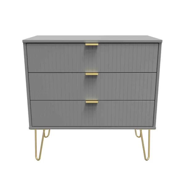 image of Welcome Furniture Ready Assembled Linear 3 Drawer Chest In Dusk Grey