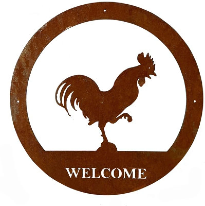 Image of Poppy Forge Cockerel Small Wall Art - With Text - Steel - W29.5 X H29.5cm - Bare Metal/ready To Rust