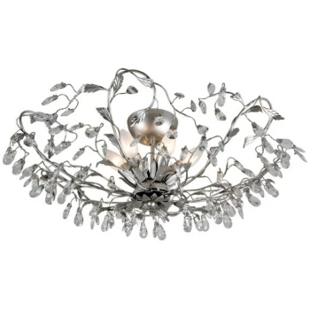 image of Linea Verdace Langelo 6 Light Glass & Crystal Ceiling Light Brushed Silver